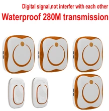 doorbell w/ 2 emitter+4 receiver,Waterproof long distance 280M work wireless doorbell,wireless door chime,wireless door bell