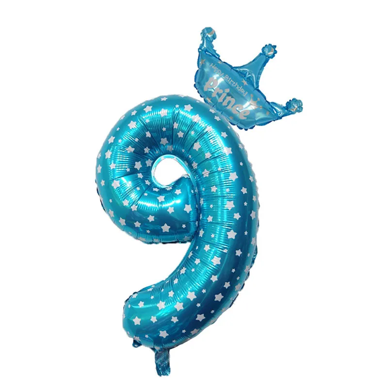 32 дюймов Корона из розового золота номер фольги воздушные шары с днем рождения украшения дети цифра воздушные шары фигура шар Свадебный декор - Цвет: blue Number 9