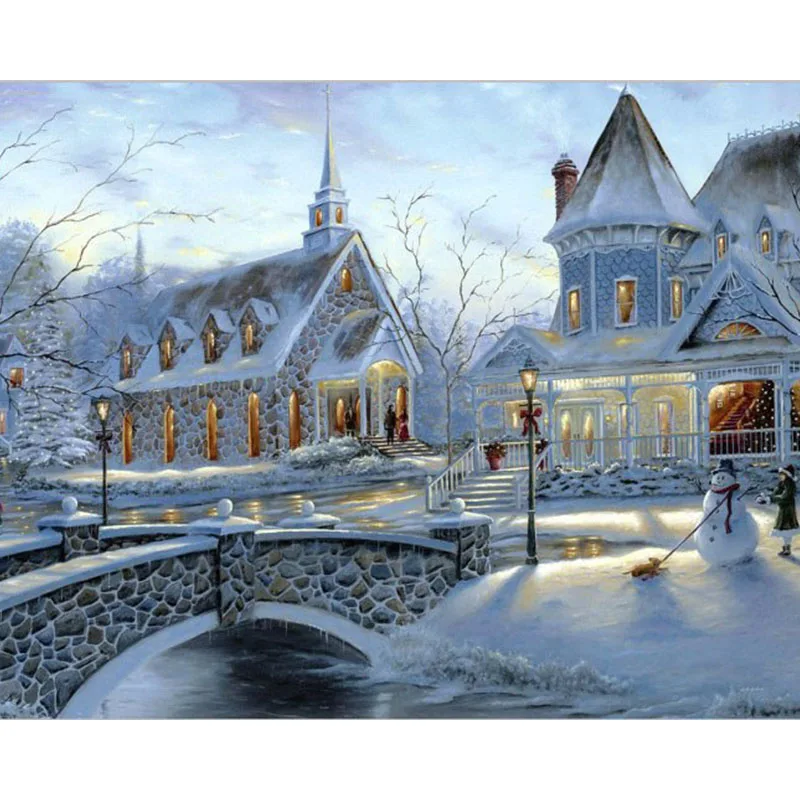 

Snow and Church Oil Painting By Numbers On Canvas DIY Handpainted Child Coloring By numbers Digital Canvas Home Decor Gift