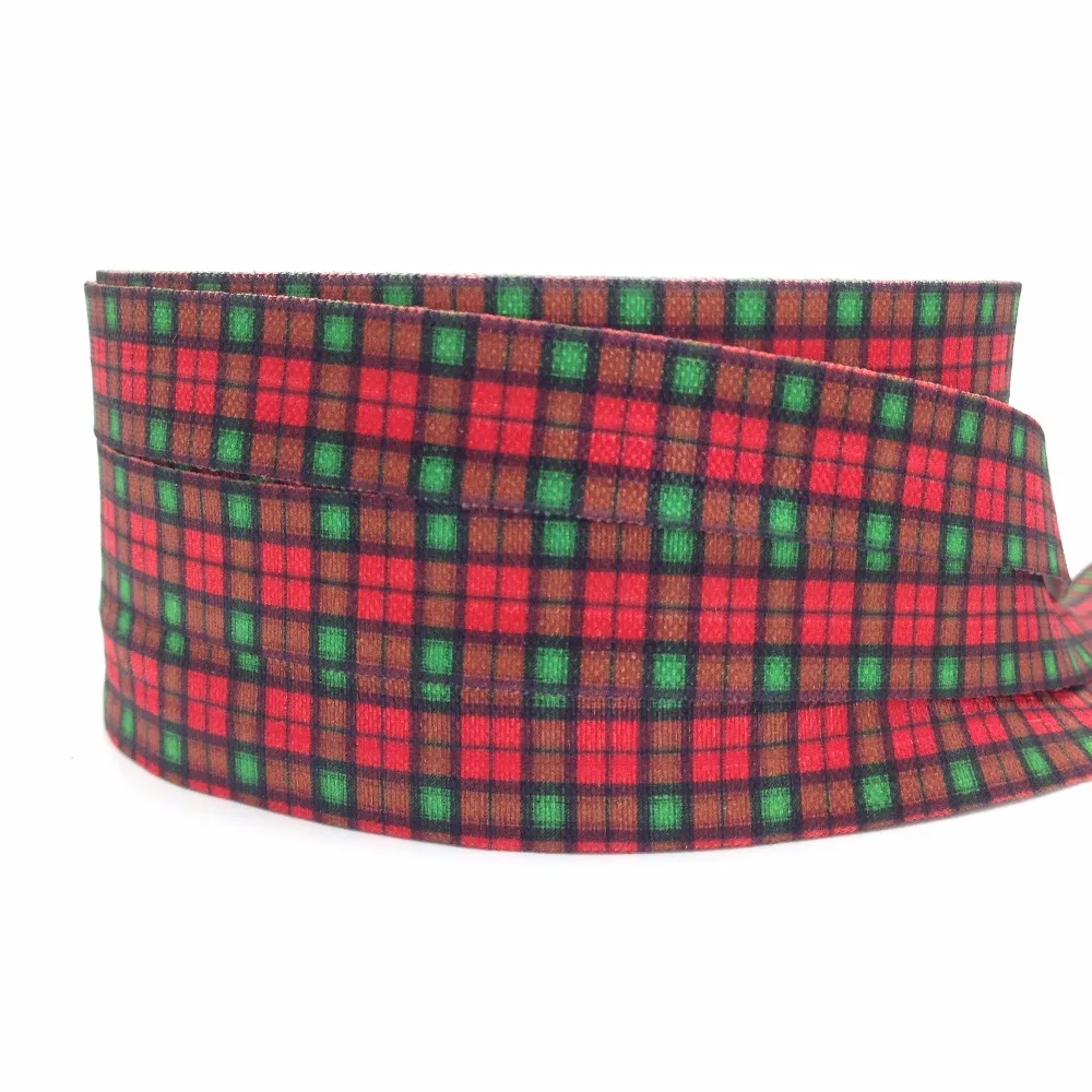 

High Quality Christmas Plaid Print Fold Over Elastic 5/8" Red Green Lattice FOE Ribbon for Hair Tie Ponytail Holder 10Yards/lot