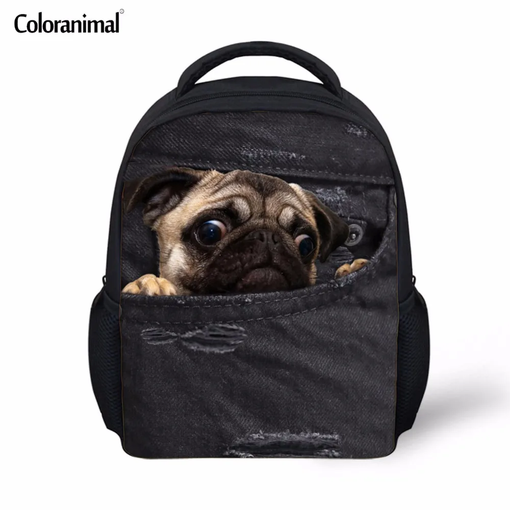 online Coloranimal Animal Bonito Cão Pug Imprimir Pequeno Saco de Escola para a Criança Crianças Menino de Escola Jardim de Infância Bookbags Mochilas Preto Denim Gato