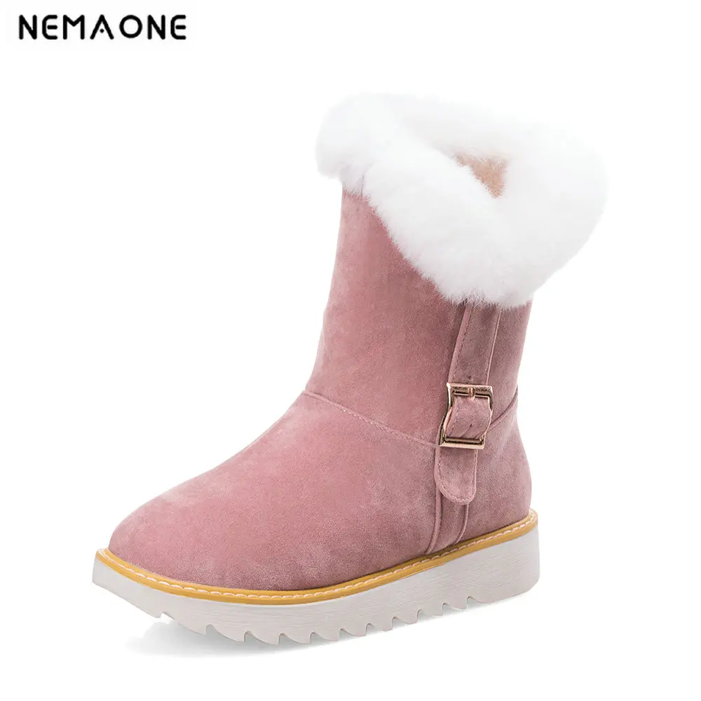 

Winter snow boots flat platform shoes woman low heel women ankle boots winter warm female shoes black pink beige large size 43