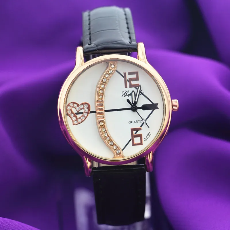 

PVC leather band,Gold plate alloy round case,crystal deco under glass,quartz movement,gerryda fashion woman lady leather watches