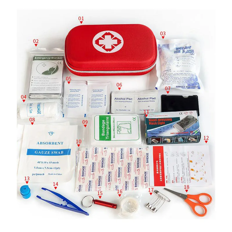 44 unids/lote primeros auxilios de emergencia de Kit impermeable al aire libre de EVA para la familia Camping viaje tratamiento médico de emergencia YJJB001