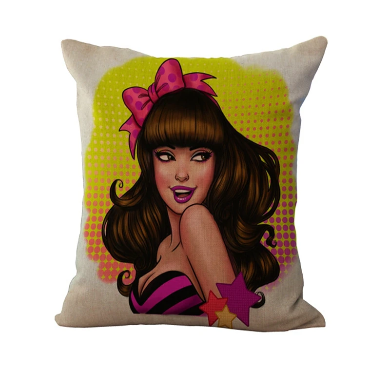 Fashion American Girl Cartoon Cushion Cover Cotton Linen Pillowcase