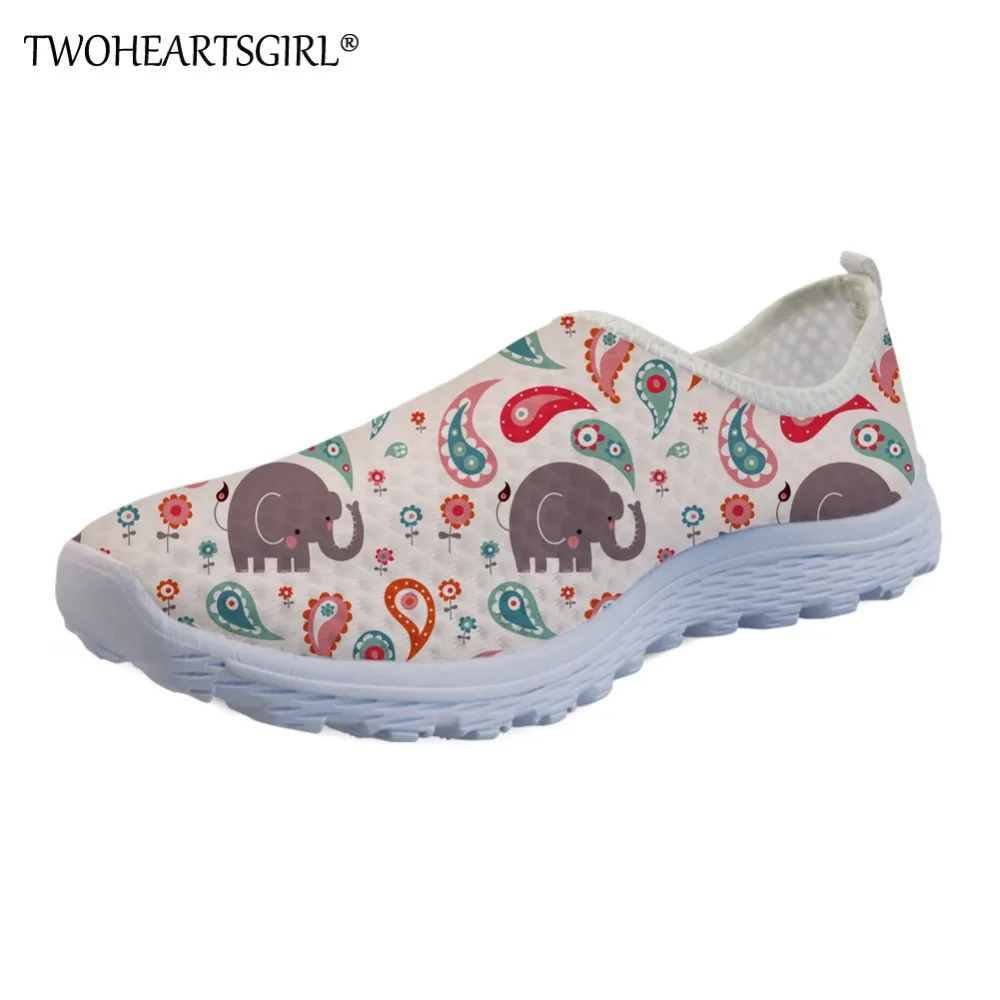 

Twoheartsgirl Fashion Women Summer Mesh Flat Shoes Asian Elephant Print Breathable Female Lightweight Shoes Casual Beach Loafers