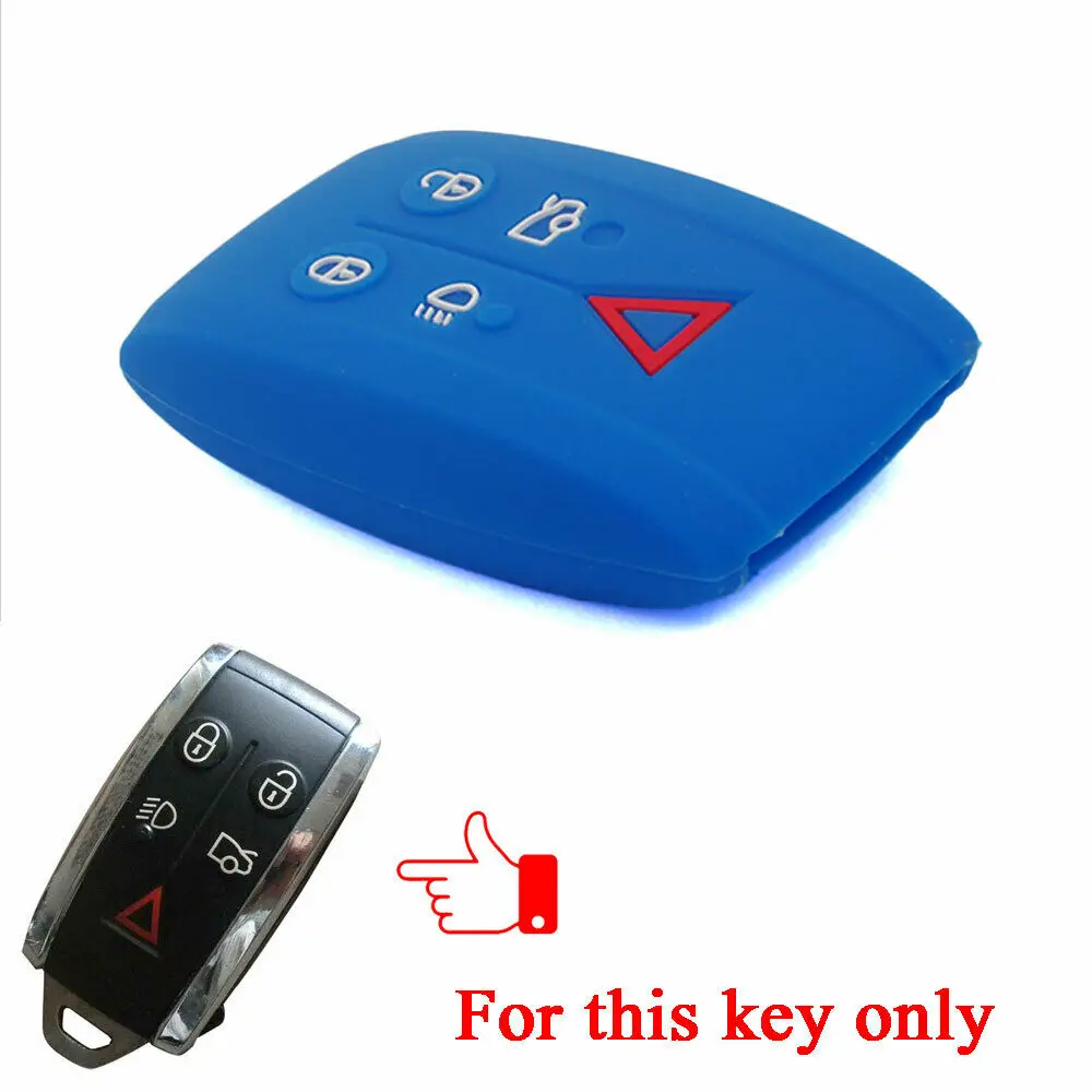 

5 Button Blue Silicone Key Cover Case Shell Fit For Jaguar XF XJ8 XK8 XRR Remote Fob