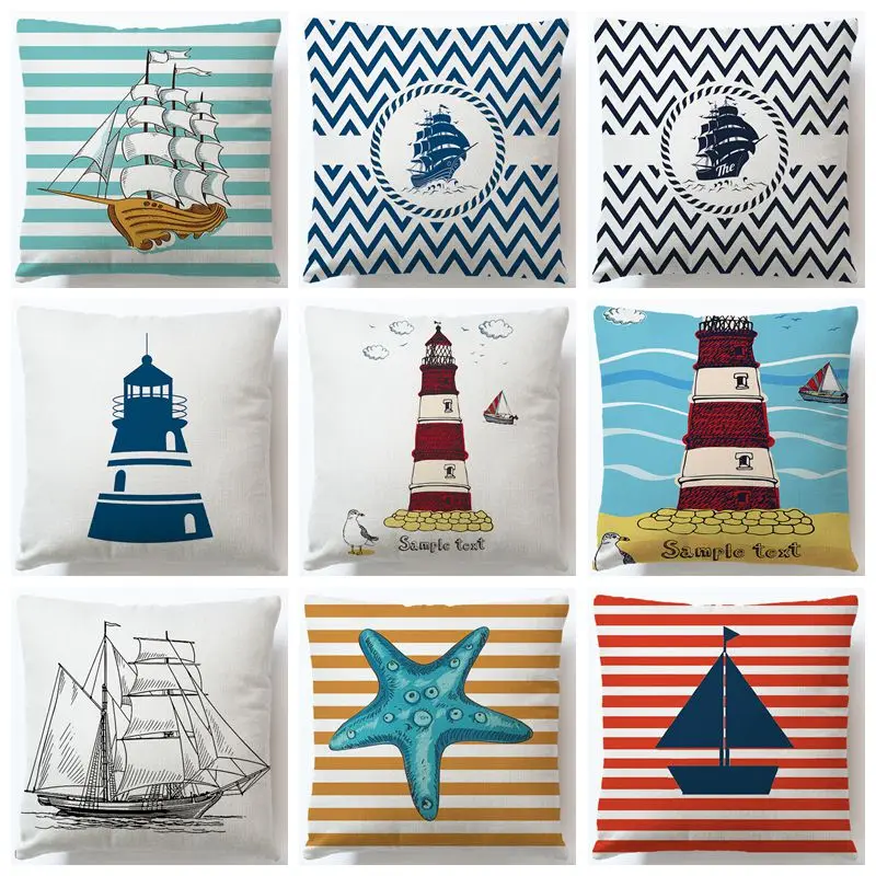 

Voyager Boats Lighthouse Cotton Linen Cushion Covers Pillow Cover Decorative Sofa Seat Throw Linen Cotton Pillow Case
