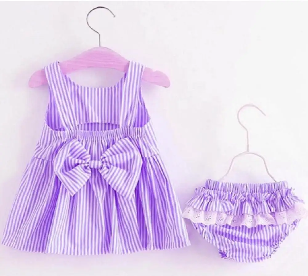 purple Платье для новорожденных девочек; одежда; новое милое кружевное платье без рукавов с бантом для девочек; костюм для дня рождения; комплекты одежды для малышей из 2 предметов - Цвет: purple