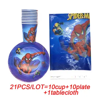 

Spider Man Birthday Party Supplies Tableware Set For Kids Boy First Birthday Party Supplies Cups Plates Tablecloth 21pcs/lot