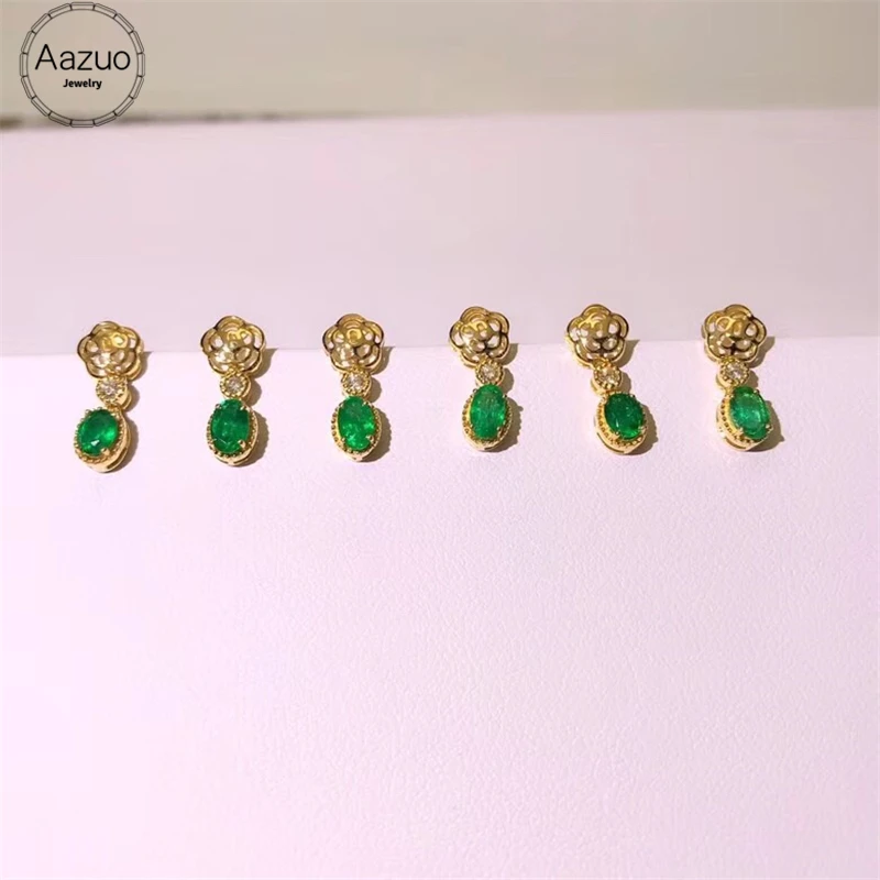 

Aazuo Natural Emerald Real Diamonds IJ SI Real 18K Yellow Gold Fairy Flower Stud Earrings gifted for Women Engagement Party