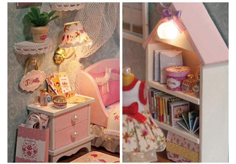 Dollhouse Room Diy Toy House Happy Little World Miniature Assemble Kits Lighting Miniature Dollhouse Handmade Wooden House Toy (6)