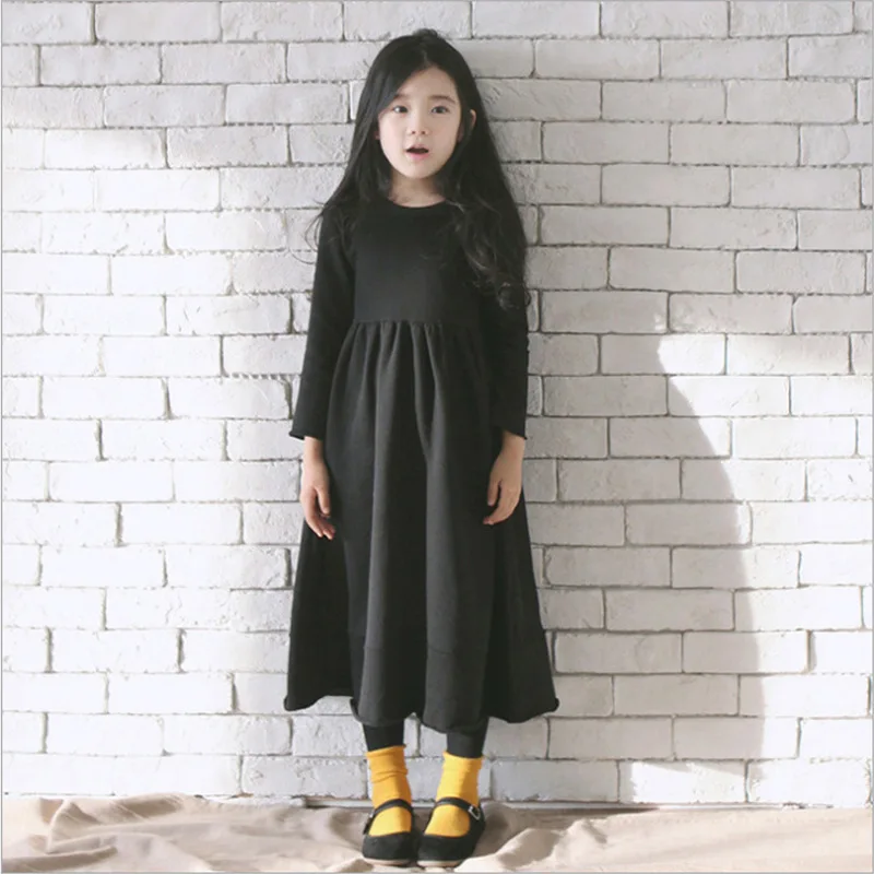 Осенне-зимнее платье для девочек длинные стильные толстовки платья-свитера Свободная Повседневная Флисовая теплая одежда для детей, vestido RT293
