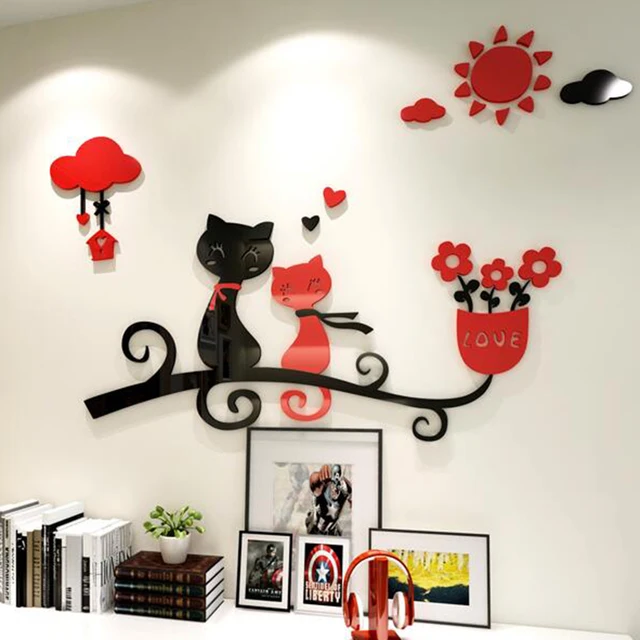 Special Offers 2017 New Couple Cat Acrylic Wall Stickers for Kids Room Home Decorations Living Room Background Creative DIY Wall Decor Gifts Special Offers 2017 New Couple Cat Acrylic Wall Stickers for Kids Room Home Decorations Living Room Background Creative DIY Wall Decor Gifts
