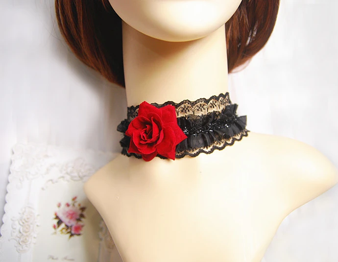 Porcelain Doll Leg Necklace with Rose Oddity Doll Jewelry Gothic Black Necklace Victorian Style Necklace