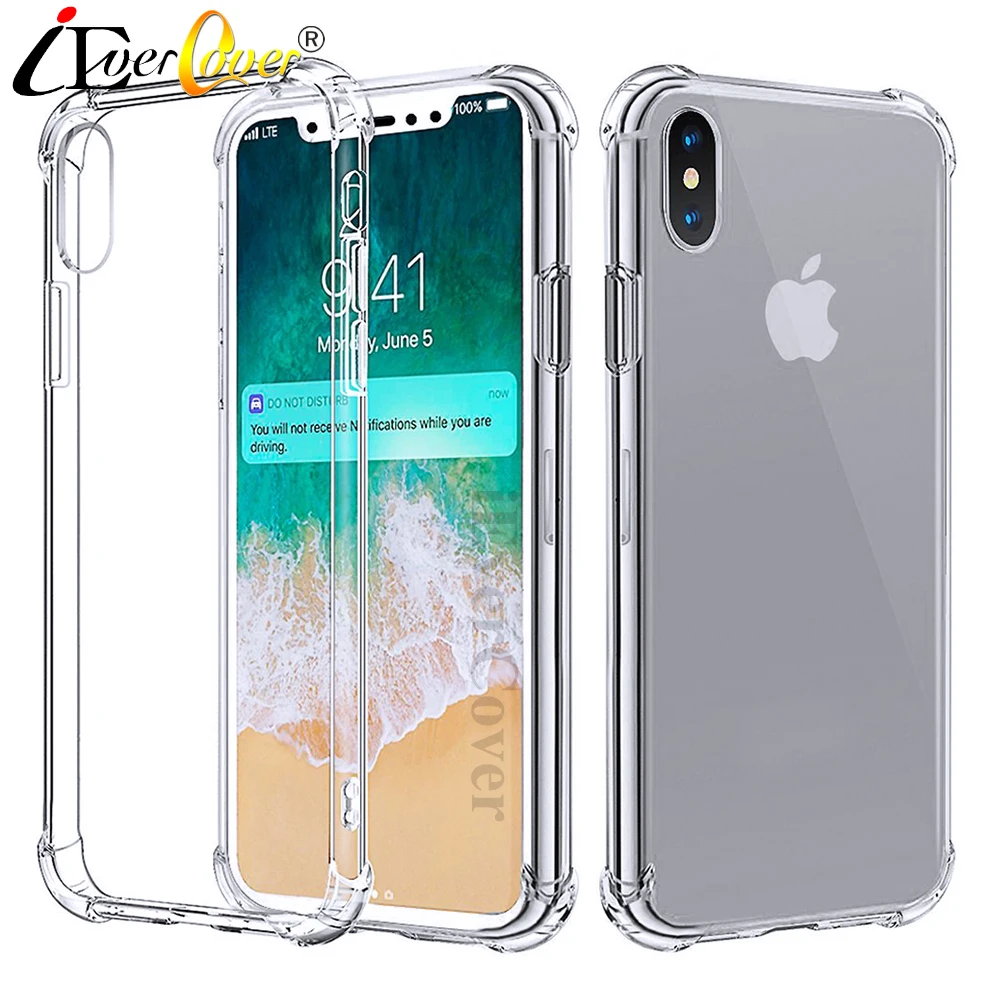 10 шт. противоударный прозрачный мягкий чехол из ТПУ для iPhone X XS 5 8-дюймовый задней
