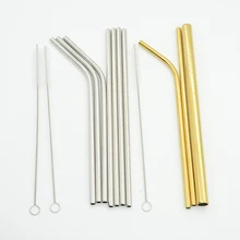 Из нержавеющей стали, многоразовый изгиб вмятин/прямые Соломинки+ щетка для чистки кружек коробка упаковка Металлическая Питьевая солома