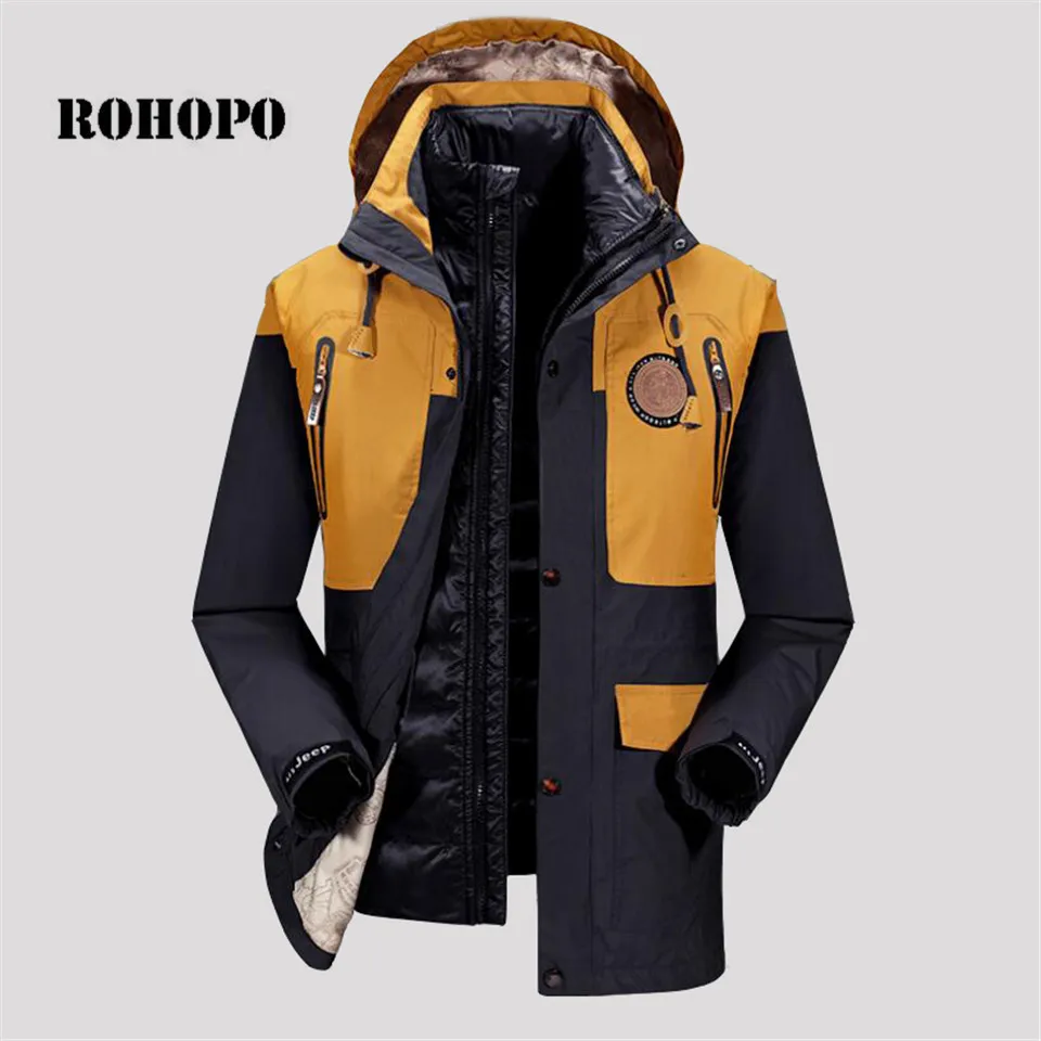 

ROHOPO Professional Montanismo Down Liner Waterproof Windbreaker men,thickness keep warm hooded inner removed deports coats
