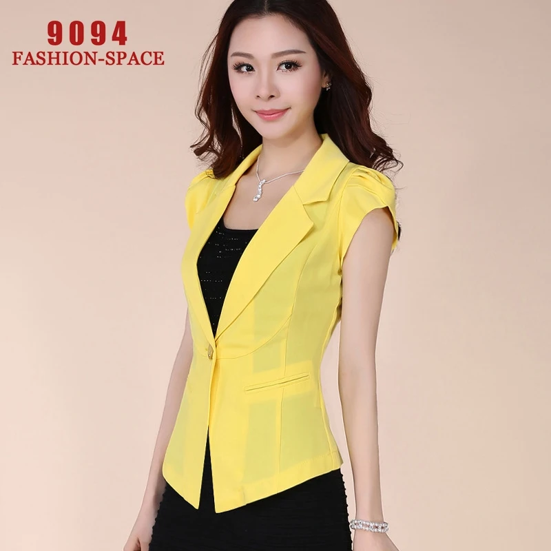 Neon Colored Blazers For Women Notched Short Sleeve Blazer Female