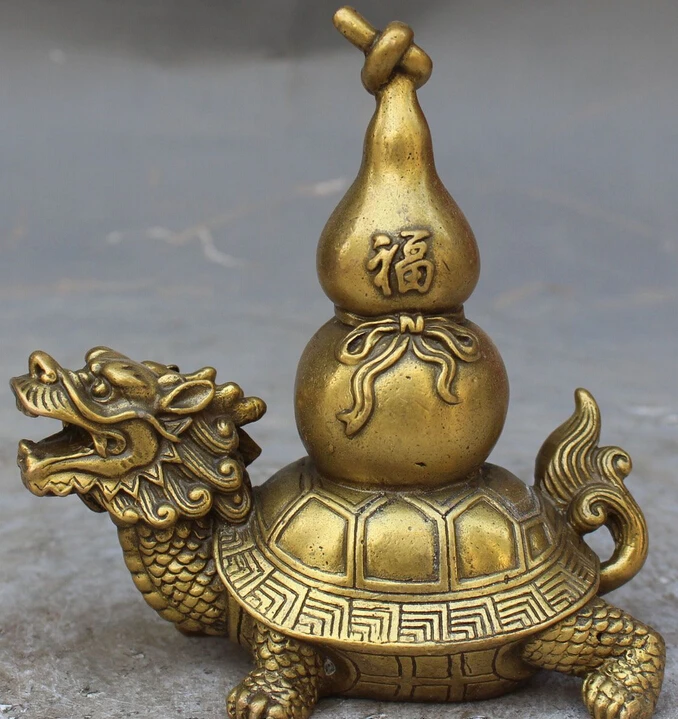 

bi002042 13CM China Bronze Fengshui Folk Longevity Dragon Tortoise Turtle Calabash Statue