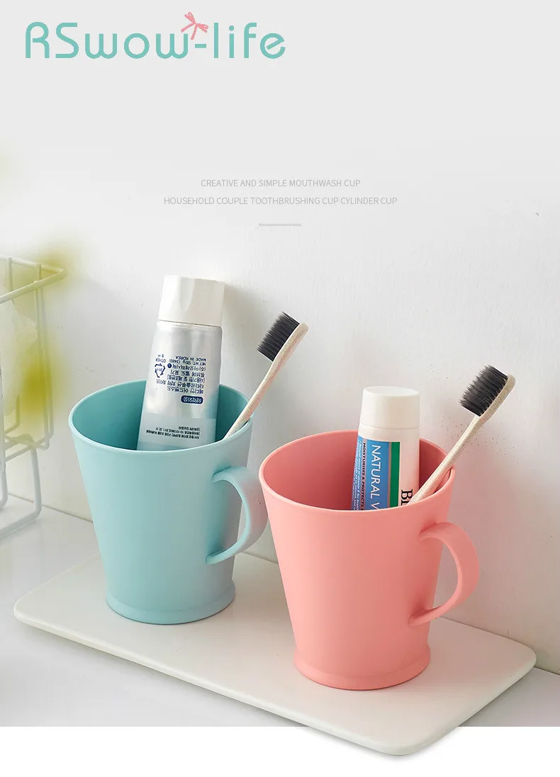 

Environmentally Friendly Plastic Solid Color Drinking Cup Non-slip Handle Simple Round Mouth Family Kitchen Bathroom Supplies