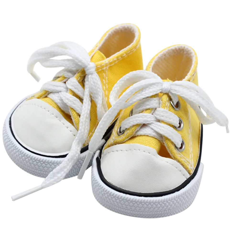 Горячая распродажа 18 дюймовые кукольные туфли парусиновые кроссовки на шнуровке для 18 дюймовых американских кукол нашего поколения аксессуары - Цвет: Yellow