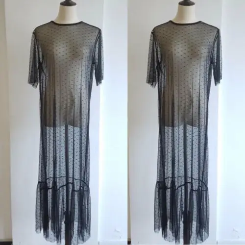 Для женщин короткий рукав прозрачные сетчатые вечерние Вечерние Длинное пляжное платье Лидер продаж; пикантная черная блузка