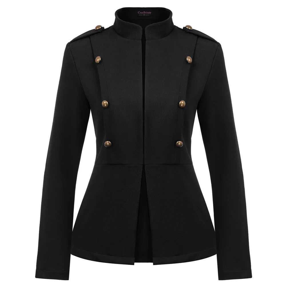 Goedkoop Vintage slanke jas Vrouwen Casual Lange Mouwen Stand Kraag Knoppen fit effen kleur elegante party office lady werk zakelijke jas