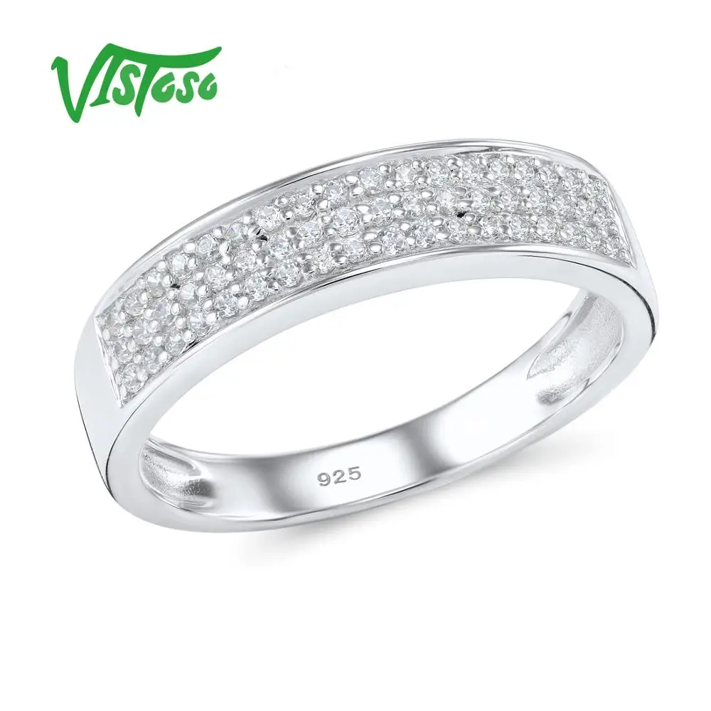

VISTOSO Silver Rings For Woman Sparkling Luxury White Cubic Zirconia Engagement Romantic Wedding Female Rings Fashion Jewelry