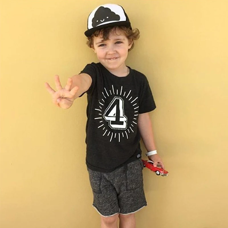 Рубашки для маленьких мальчиков и девочек, детская рубашка для мальчиков, летняя одежда для маленьких девочек, черные топы, футболка для дня рождения с надписью «I'm 1, 2, 3, 4»