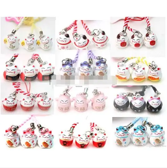 

New 120 Pcs Cartoon lucky cat Bells lanyard Cell Phone Strap Charms Keychains Key Ring DIY Jewelry Making Accessories Ty-160