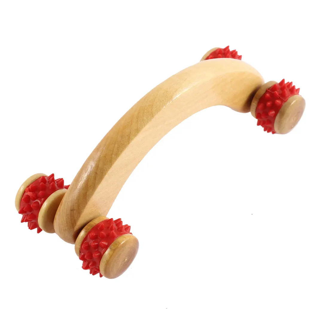 Uxcell Handheld Rubber Wheel Wooden Massage Roller Body Back Neck Shoulder Relaxation Massager