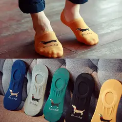 1 пара/5 двойные летние невидимые Печатные Модные простые силиконовые мужские Нескользящие Мужские дышащие хлопковые носки-башмачки