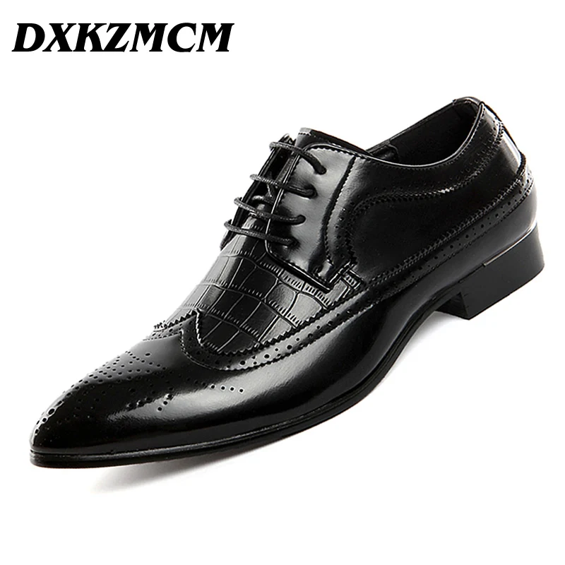 DXKZMCM Men Pu Leather Designer Mens Pointed Toe Dress Shoes Classic ...