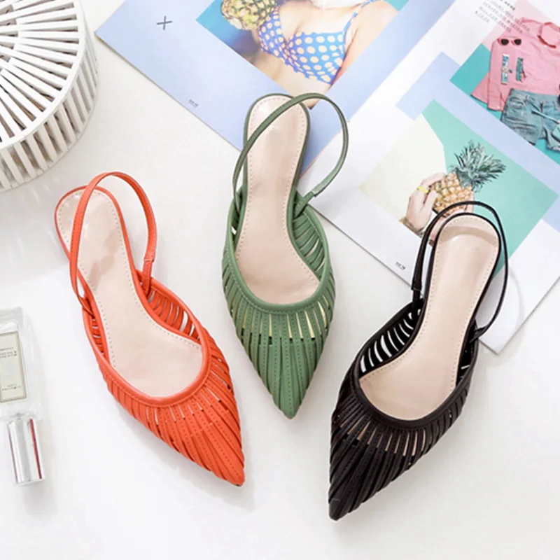 

New Women Flat Sandals Brand Design Sexy Pointed Toe Slip On Female Low Heel Strap Mules Ladies Outdoor Slides 2019 Summer