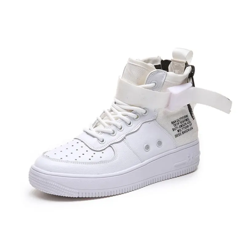 

Spring Women Shoes Trainers Leather Walking Shoes High Top Sport Sneakers Lace Up Ankle Boots For Woman White Zapatos de mujer