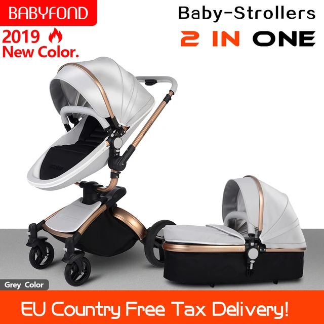 $US $344.96  Baby Stroller 360 rotate golden frame baby car 2 in 1 including sleeping basket Leather baby stroll