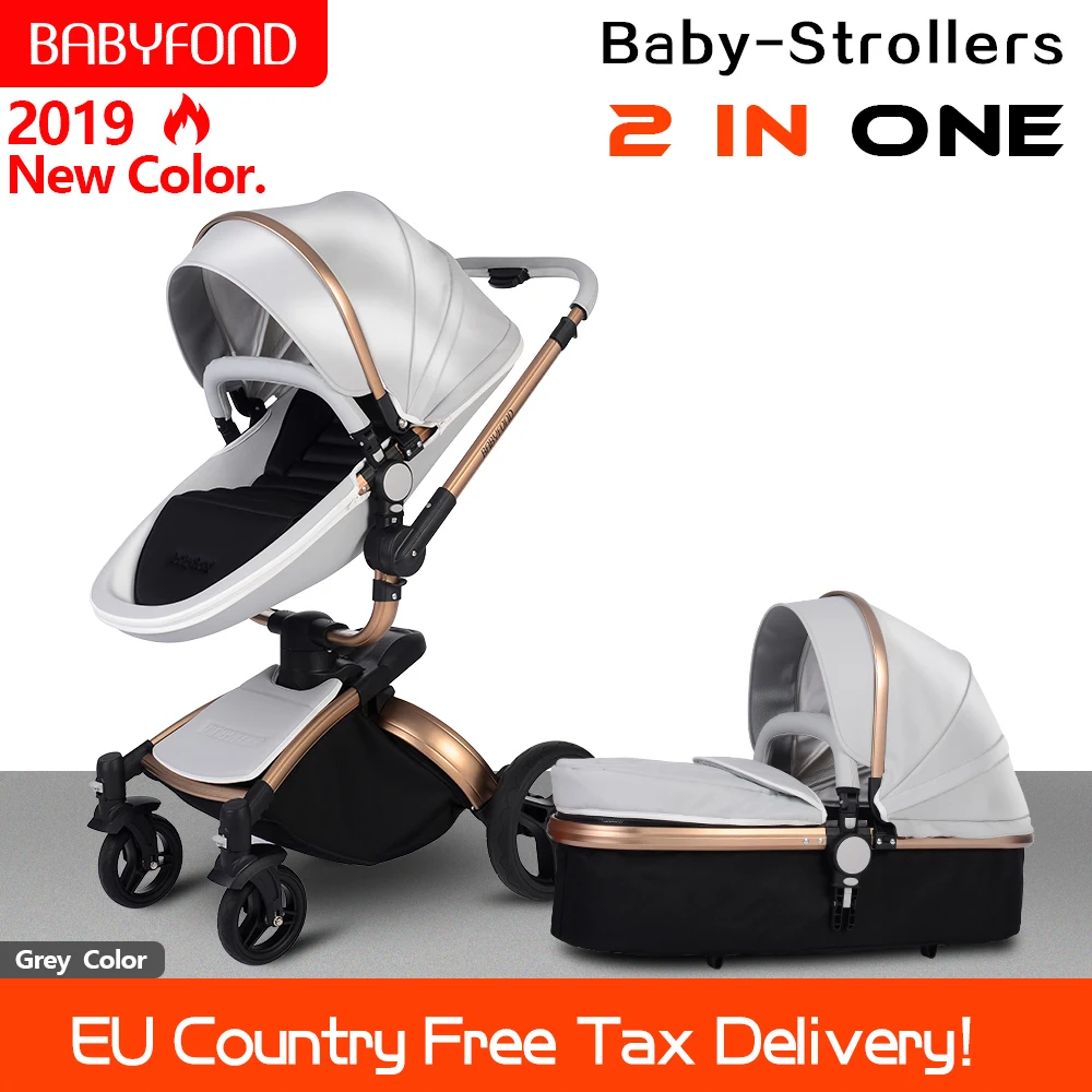 Collection  Baby Stroller 360 rotate golden frame baby car 2 in 1 including sleeping basket Leather baby stroll 