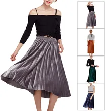 Feitong летние женские юбки повседневная юбка высокая эластичная талия уличная миди плиссированная женская одежда#35