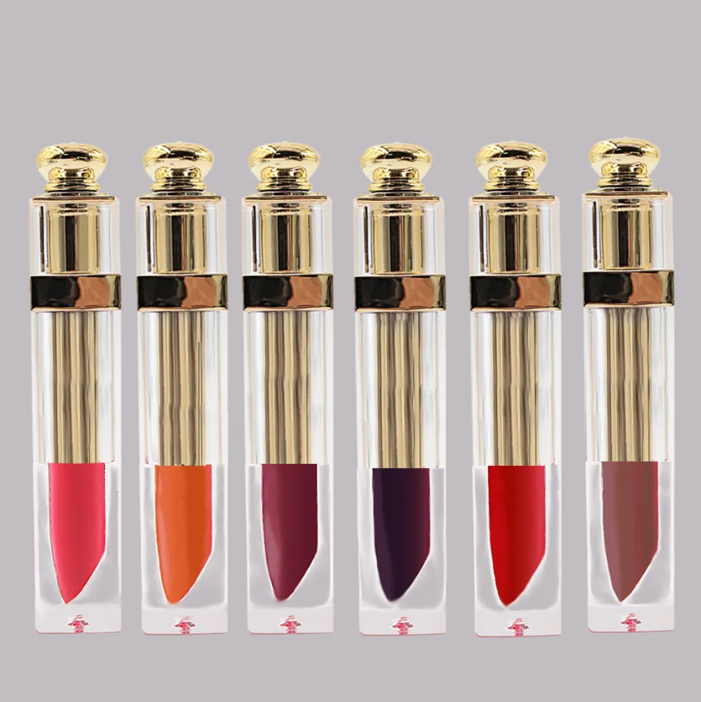 Free private label wholesale but must meet require Lasting non-stick cup waterproof matte lip gloss Crown gold tube hot makeup