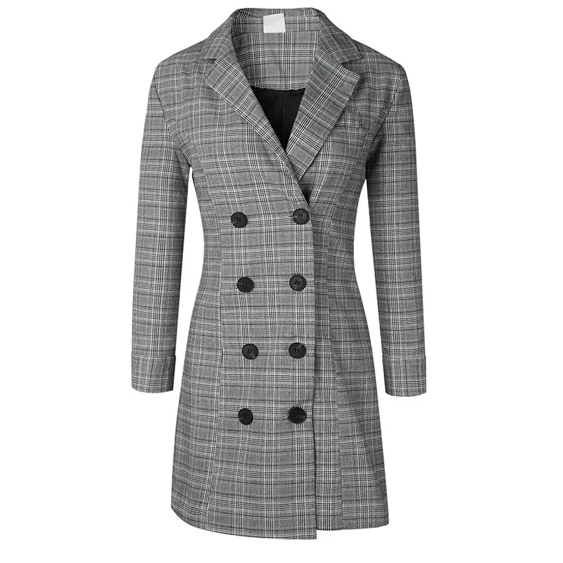 2019 New Euro Fashion Women Plaid Party Dress Elegant Suit Casual Long Sleeve Work OL Ladies Party Slim Fit Dress Suits