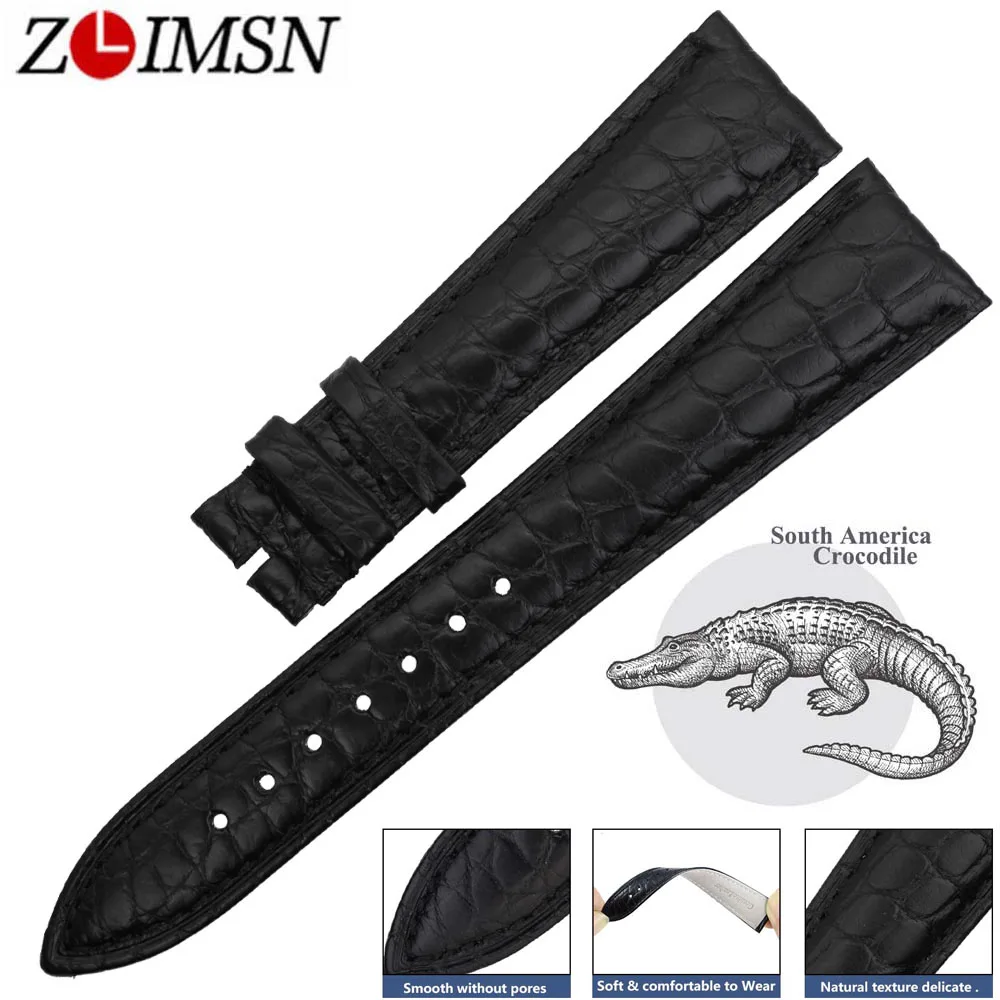 ZLIMSN Original Quality Genuine Crocodile Leather Watchband14 24mmStrap ...