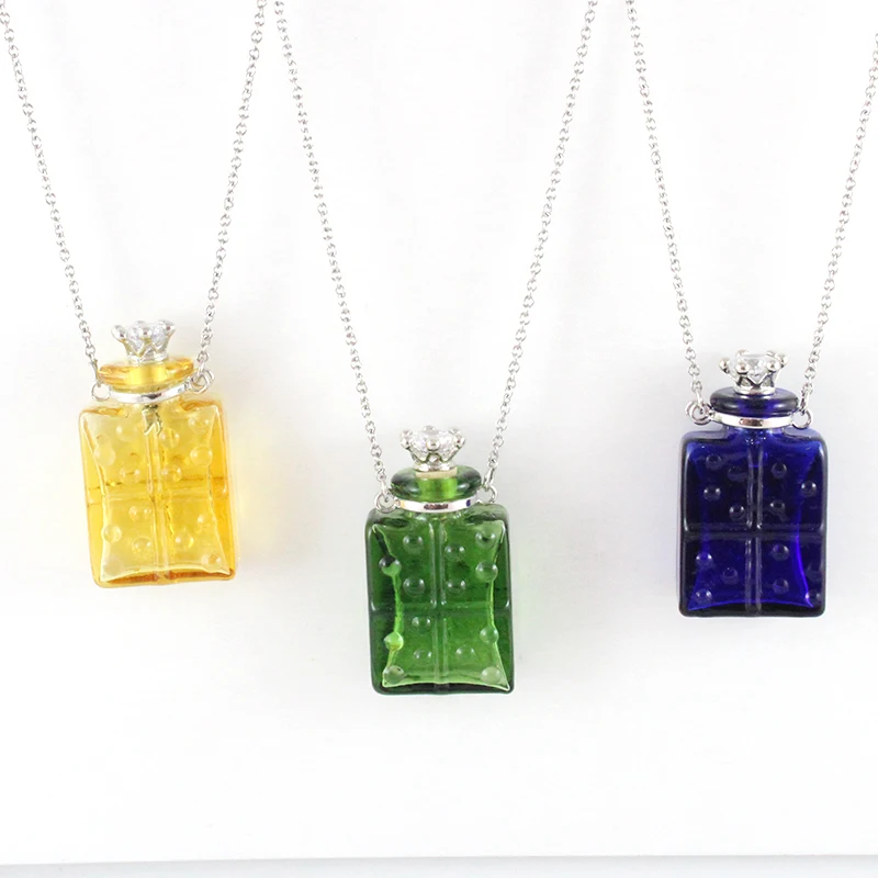 

1PC Murano Glass Perfume Necklace Colorful Wine bottles Aroma vial jewelry Aroma necklace Essential Oil Diffuser Necklaces
