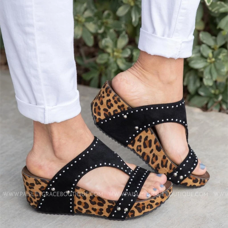 

Puimentiua 2019 Fashion Women Wedge Sandals Ladies Shoes Woman Summer Chaussure Gladiator Pumps Leopard High Heels Platform