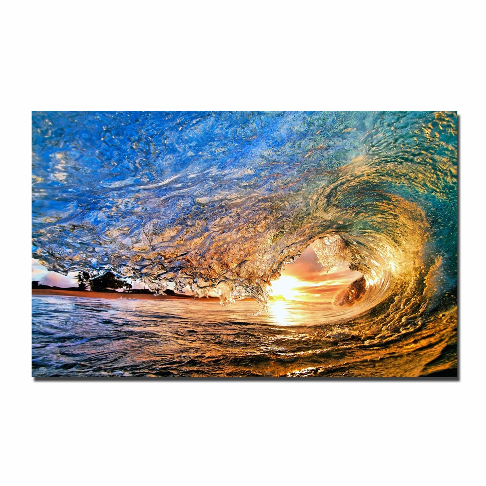 

Canvas Art Print Beautiful Sea at Sunset Sunrise Surf Waves colorful Water Printing For Home Decoration Unframed Picture LZ135