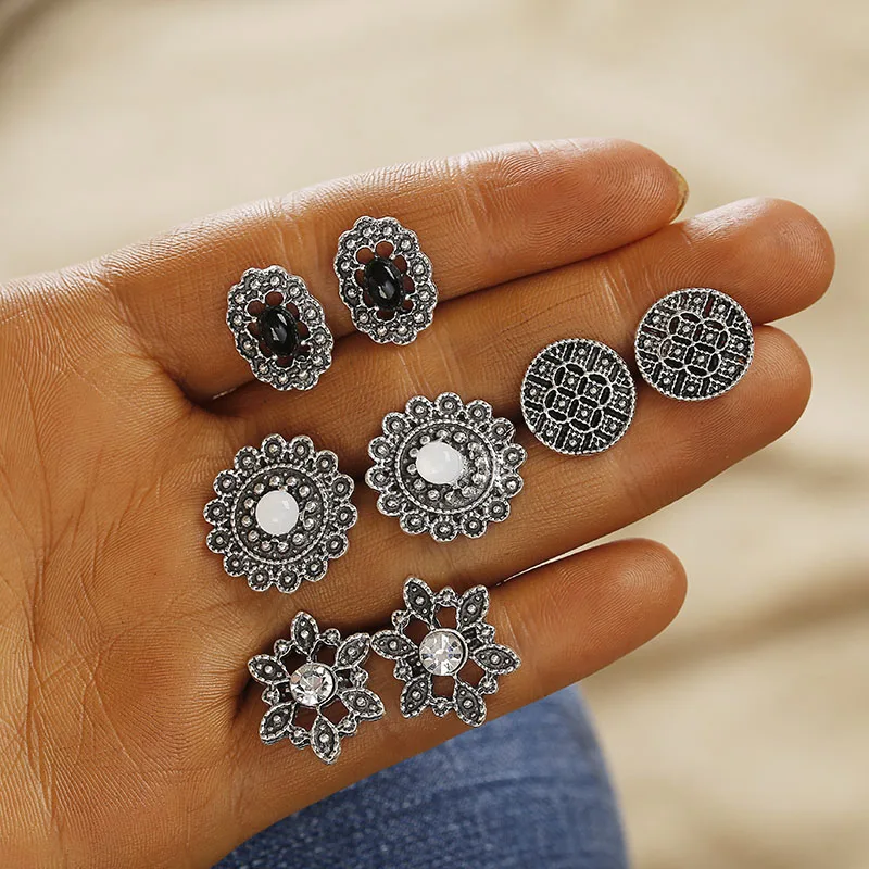 

Female Bohemia Stud Earrings Set Antique Silver Plated Metal Vintage Owl Earrings For Women Jewelry Dazzling Jewellery