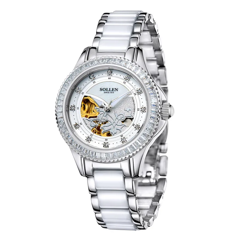 

SOLLEN Top Brand Women Watches Fashion Automatic Mechanical Watch Female Steel Belt Waterproof Ceramic Strap Relogio Feminino