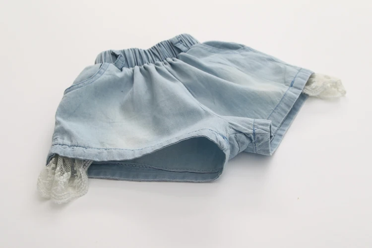Girls Clothes 2018 Summer Casual 2-10 Years Old Kids Little Baby Cartoon Girl T Shirt+Shorts 2 Piece Lace Denim Blue Suit Set (25)