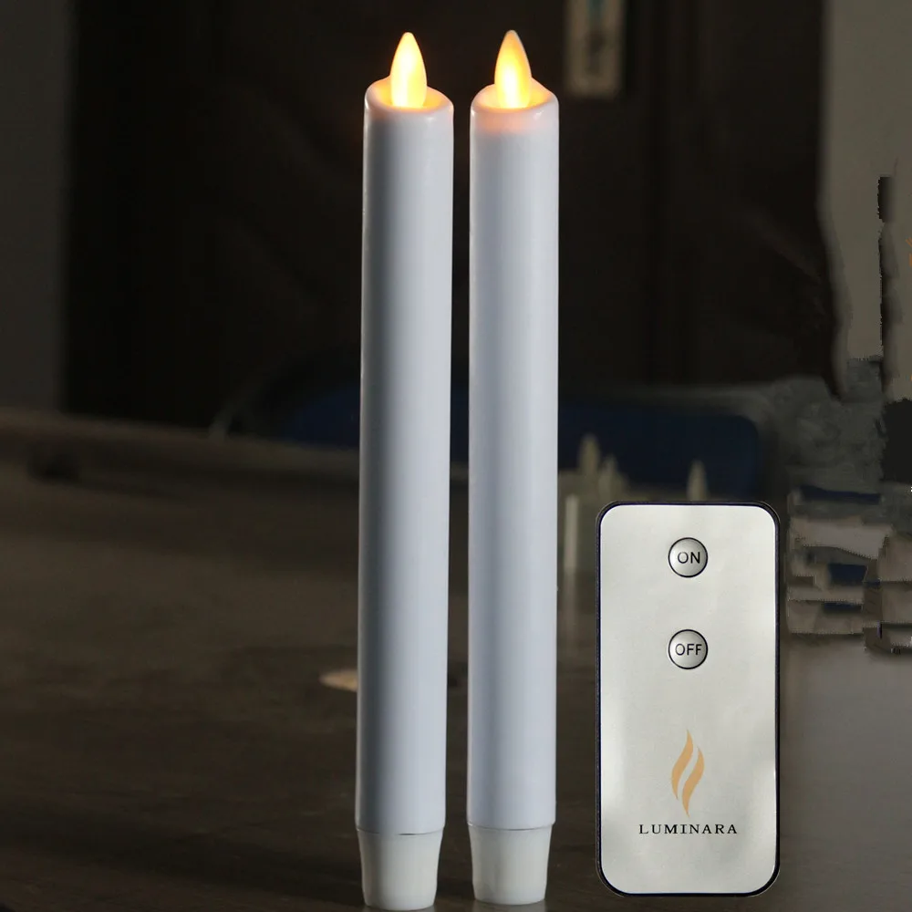2pcs Luminara White Flameless Taper Candles With Remote and Timer