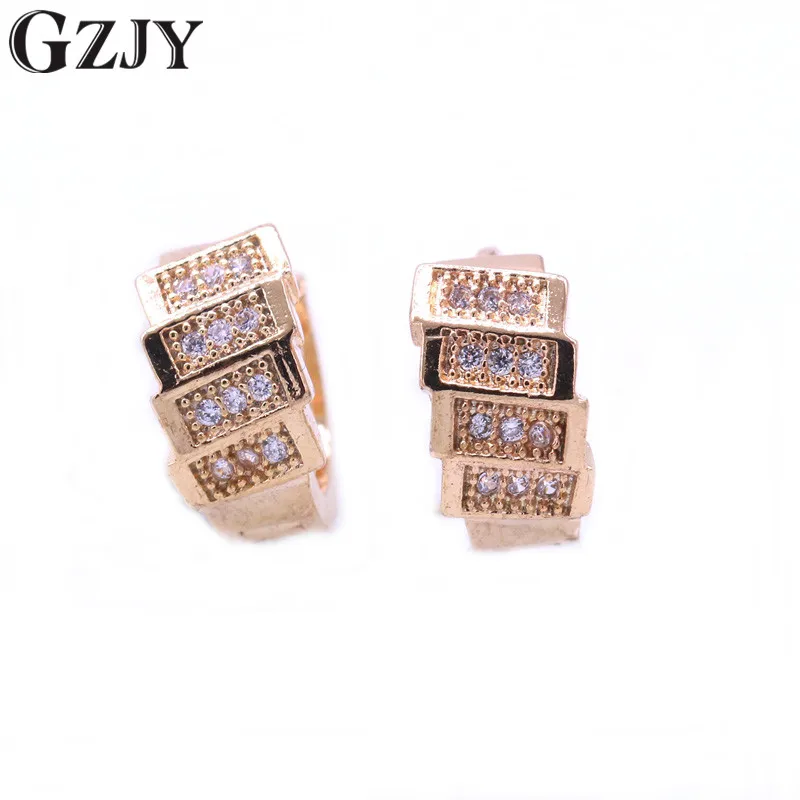 

GZJY Fashion Jewelry Champagne Gold Color Zircon Charming Hoop Earrings For Women Brincos Wedding Party Jewelry Birthday Gift